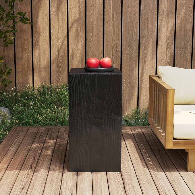 Patio End Table, Square Column, Black, Weather-Resistant