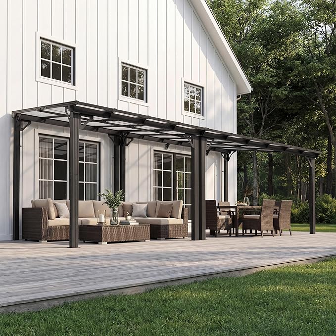 AirWire 10x20 FT Gazebo, Pergola Awnings for Patio with Hardtop Gazebos on Clearance, Patio Covers for Shade and Rain, Lean to Gazebo Sunroom Patio Canopy Outdoor Pergolas for Patios, Decks, Backyard