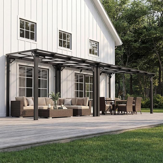 AirWire 10x20 FT Gazebo, Pergola Awnings for Patio with Hardtop Gazebos on Clearance, Patio Covers for Shade and Rain, Lean to Gazebo Sunroom Patio Canopy Outdoor Pergolas for Patios, Decks, Backyard