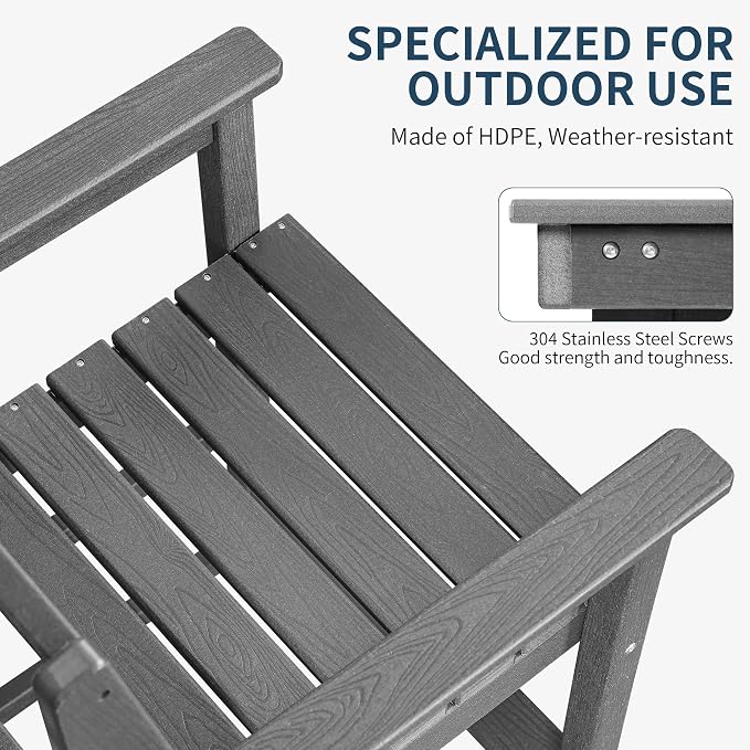 5-Piece Outdoor Bar Table and Chairs Set, HDPE Counter Height Patio Dining Table with 4 Adirondack Bar Chairs, Adirondack Bar Height Chairs and Bar Table for Bistro, Poolside, Backyard, Grey