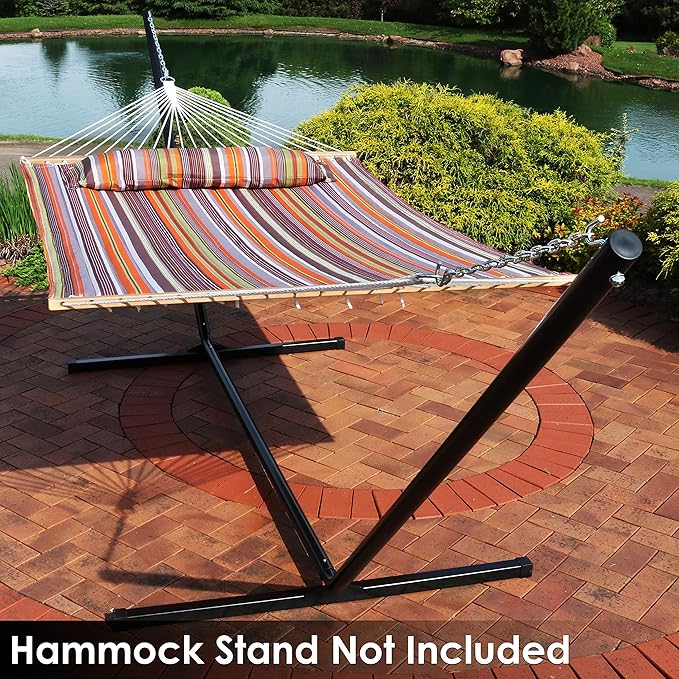 Sunnydaze Quilted Outdoor Hammock with Spreader Bars - Heavy-Duty 450-Pound Capacity Double Hammock for Outside - Canyon Sunset
