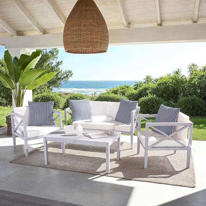 Safavieh Outdoor Nunzio Grey and Beige 4-Piece Patio Set (Pillows Included)