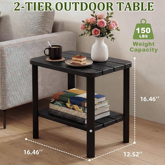 Outdoor Side Table，2PCS Small Table 2-Tier, Weather Resistant Outdoor End Tables, Patio Furniture for Garden, Porch, Pool, Lawn, Backyard or Indoor Bedroom