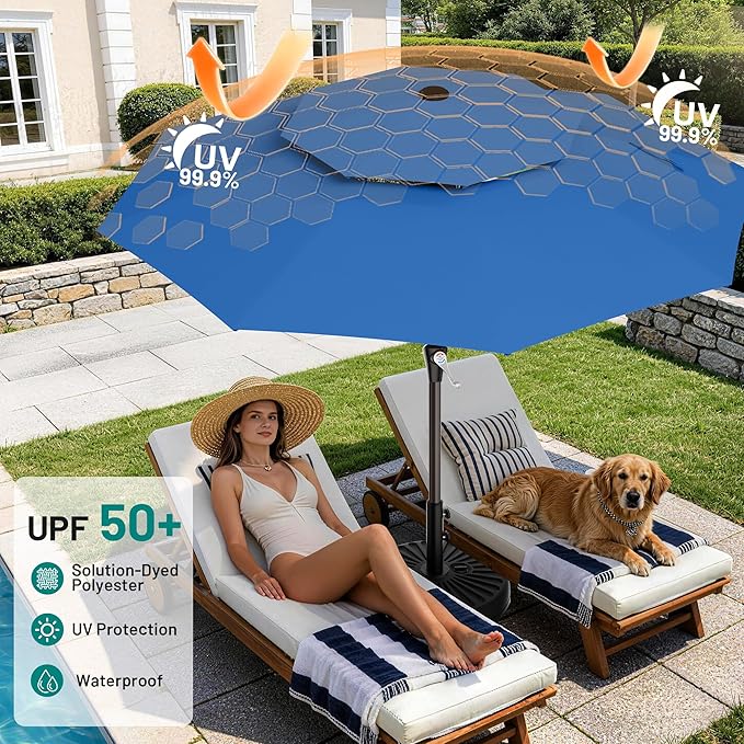 AreShark 10ft 2 Tiers Patio Umbrella - Outdoor Umbrella Waterproof UV Protection, Market Table Umbrella w/Push Button Tilt&Crank for Pool, Porch, Garden(Royal Blue)