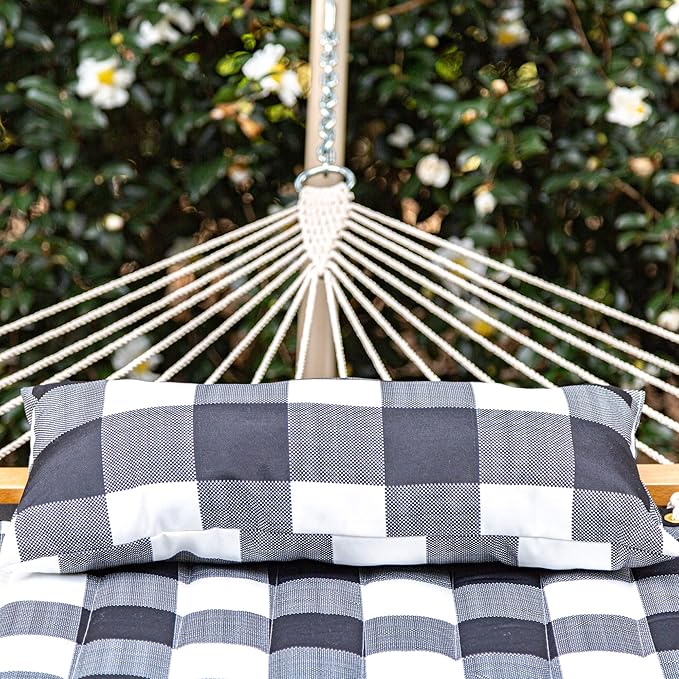 Castaway Living Large 2-Person Quilted Hammock with Stand & Pillow – Buffalo Plaid, 10 ft. L x 52 in. W, 350 lb Capacity, Weather-Resistant Polyester, Portable Space-Saving Frame