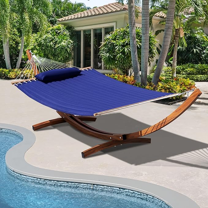 Lazy Daze Hammocks 12 Ft Heavy Duty Steel Arc Hammock Stand with Carabiner and Chain, 2 Person Weather-Resistant Curved Stand for Outside, Backyard, Patio, 500 Lbs Capacity, Wood Grain