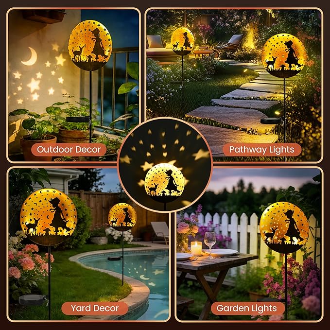 Solar Garden Lights, Metal Shepherdess Sculpture Pathway Stakes, Waterproof Outdoor Decorative Lights for Yard Art Patio Garden Porch, Gifts for Women Mom, 1 Pack