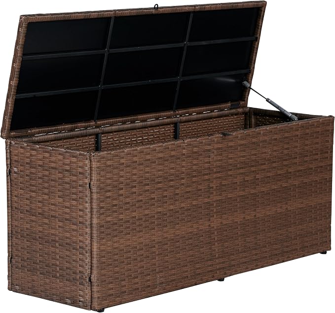 Eyely KRT1001B Elio 47.24" Modern Minimalist Outdoor Faux Wicker Deck and Patio Storage Box, Brown
