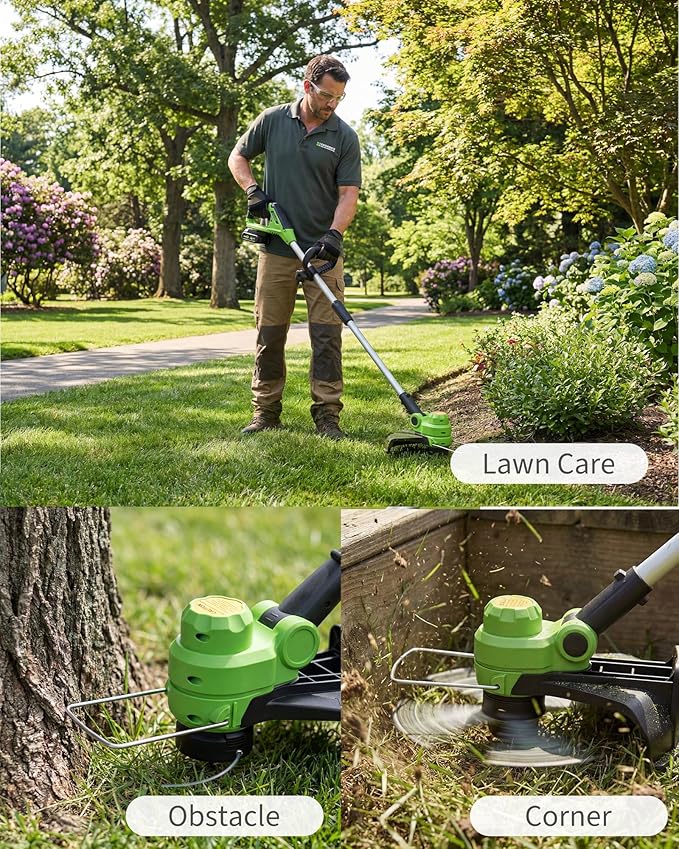 20V Cordless String Trimmer Edger 2 in 1 Lawn Trimmer, 12 Inch Cutting Diameter, Lightweight Weed Wacker with 2 Pack 2.0Ah Batteries, Fast Charger, 8 Spool Lines, Adjustable Height Collapsible Shaft