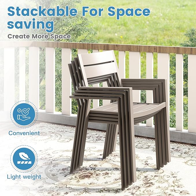 DIFY 5 Piece Outdoor Patio Dining Set for 4, 40.6" Round Dining Table with Umbrella Hole and Stackable Metal Chairs, Patio Table and Chairs Set for Backyard Garden Poolside, Sandshell