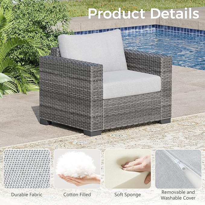 WACASA 7 Piece Patio Furniture Set with Fire Pit Table, Outdoor Patio Sectional Sofa Couch with Washable Cover, Natural Rattan Weave Conversation Set for Garden Outdoor