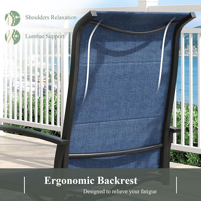 Outdoor Dining Set for 2, 18.5" Metal Round Outdoor Side Table and Padded Textilene Patio Swivel Chairs, 3 Pieces Patio Side Table and Chairs Set for Garden Backyard, Dark Blue and Black