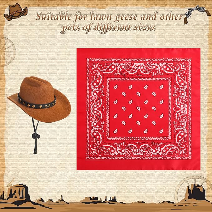 Shyyween Western Cowboy Porch Goose Outfits for 23"/ 17'' Lawn Cement Goose Statue Clothes Cowboy Hat with Bandana Scarf(Brown,Red)