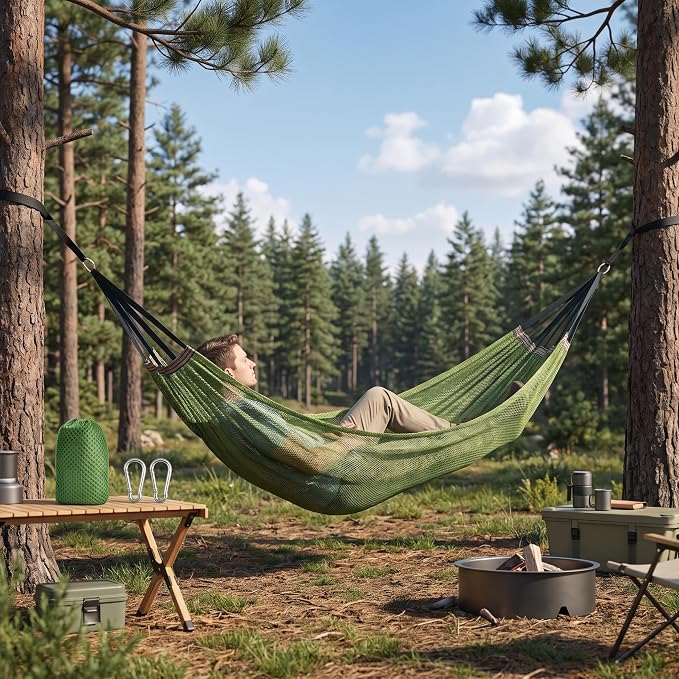 Haimoro Portable Outdoor Mesh Hammock | Includes Carry Bag, Carabiners Included