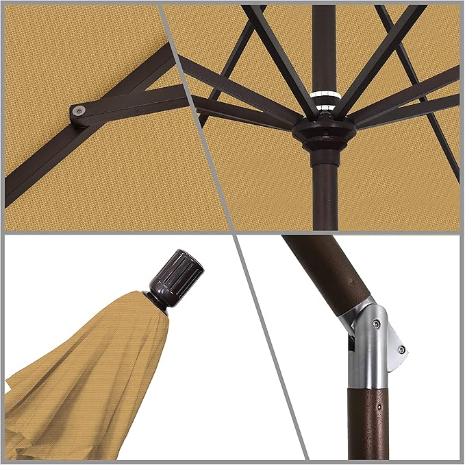 California Umbrella 11' Round Aluminum Market Umbrella, Crank Lift, Collar Tilt, Champagne