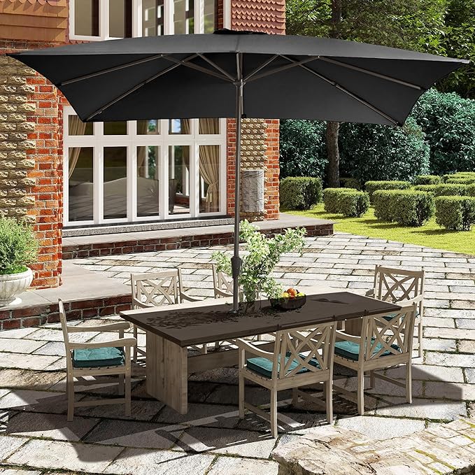 Ayge 8x10FT Large Rectangular Patio Umbrella Outdoor Table Umbrella w/Crank Rectangle Market Umbrella UV Protection for Garden, Deck,Lawn,Yard & Pool,Black