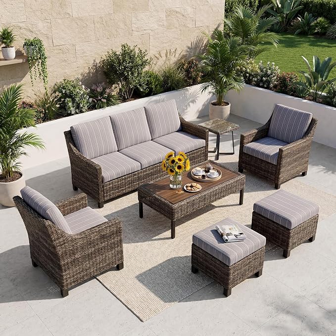 Wicker Patio Conversation Set, Outdoor Patio Chair Set with Deep Seating, Wide Armrests & Thick Cushions, All-Weather Outdoor Furniture Set for Patio, Porch, Deck & Backyard