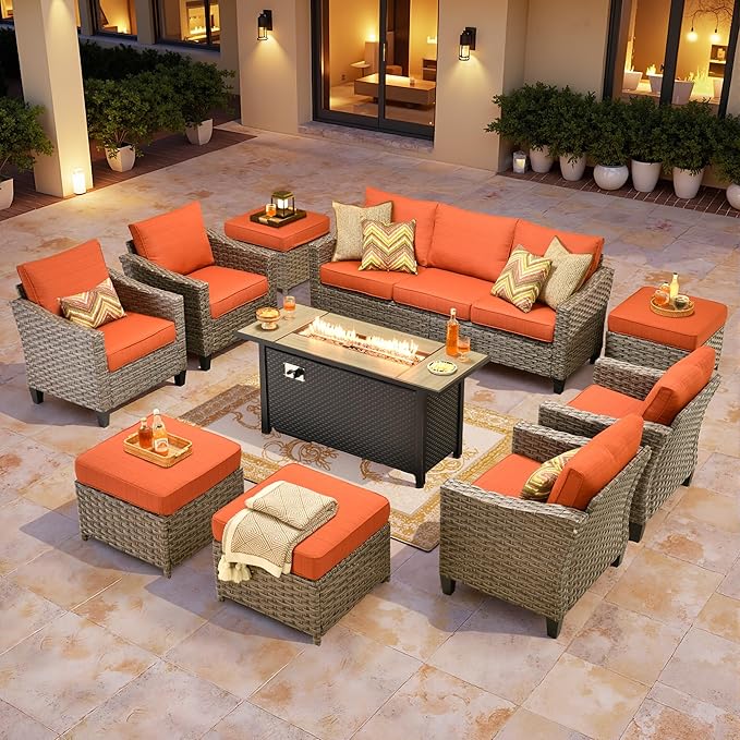 Wicker Patio Furniture Set,8 Pieces Modern Outdoor Conversation Set Sectional Sofa with Cushion and Ottomans for Garden, Poolside, Backyard