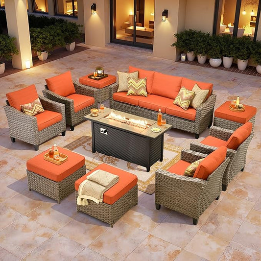 Wicker Patio Furniture Set,8 Pieces Modern Outdoor Conversation Set Sectional Sofa with Cushion and Ottomans for Garden, Poolside, Backyard