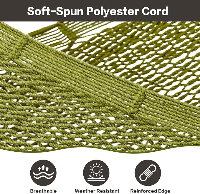 CHULIM Handwoven Mayan Hammock with 10ft Tree Straps, 550lbs Capacity Soft Rope Double Hammock, Portable Outdoor Hammock with Carry Bag for Camping Backyard Beach - Green