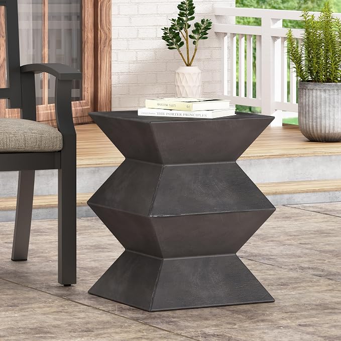 Outdoor Side Table Square Side Table Patio Concrete End Table Faux Stone Small Coffee Tables, Garden Stool Plant Stand Tables for Porch, Backyard Patio,Black