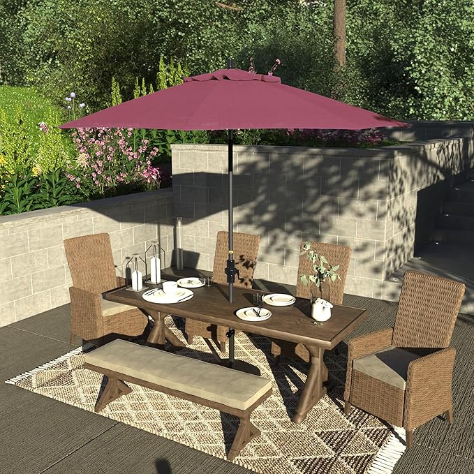 California Umbrella 9' Rd. Crank Lift, Collar Tilt, Aluminum Pole, Fiberglass Rib Patio Umbrella, Hammertone Grey Finish, Sunbrella Hot Pink