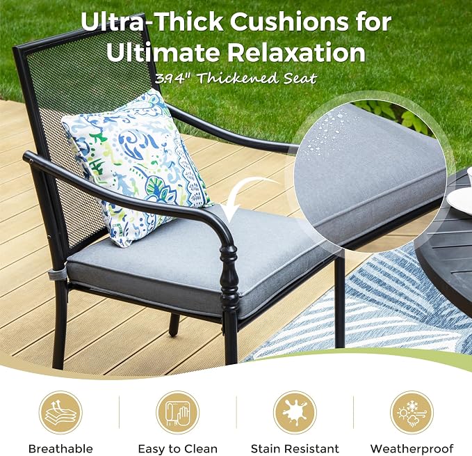 MIXPATIO 7 Pieces Outdoor Patio Dining Set for 6,Outdoor Metal Furniture Dining Set, 6 Metal Chairs with Thickened Cushions, 60" Rectangle Table for Garden Backyard with 1.57" Umbrella Hole