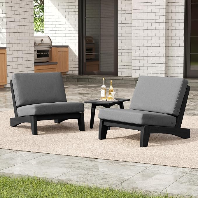 3 Pieces Patio Furniture Sets, All-Weather Outdoor Wood Bistro Set Patio Conversation Side Table Chiars for Balcony, Backyard