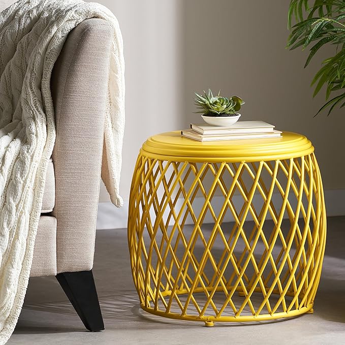Christopher Knight Home Alamera Outdoor 19" Lattice Iron Side Table, Matte Yellow
