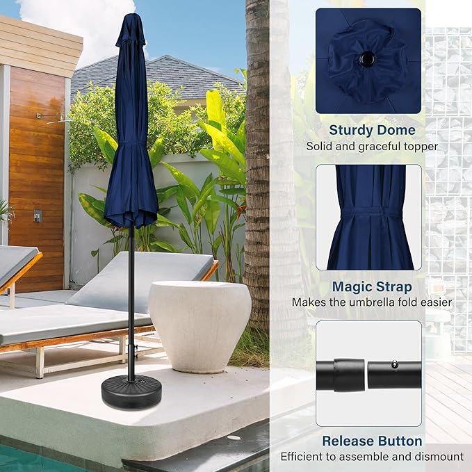 Simple Deluxe 7.5ft Patio Umbrella Outdoor Table Market Yard Umbrella with Round Umbrella Base Stand for Garden, Deck, Backyard, Pool, Dark Blue