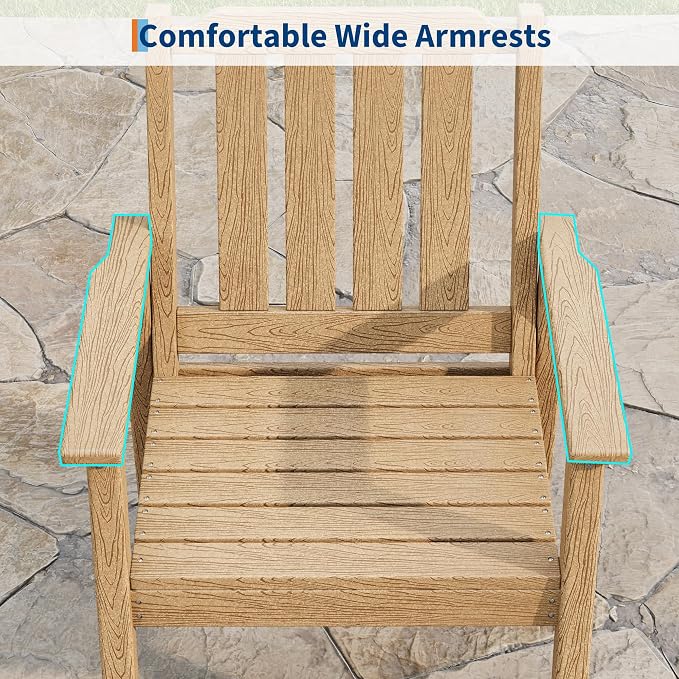 GAOMON Outdoor Patio Dining Chairs Set of 4, All-Weather HDPE Garden Dining Chairs with Armrests, Wide Seat and Sturdy Frame,Waterproof Design, for Garden, Backyard, Deck, Natur