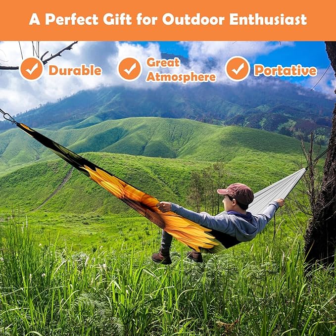 Hammock Double & Single Portable Hammocks with Storage Bag Travel Camping Beach Hiking Backpacking Patio Backyard-Indoor Outdoor Gear Sunflower (2)