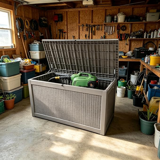 317 Gallon Large Resin Outdoor Storage Box, Waterproof Deck Box, Lockable Deck Container with Reinforced Support, Outdoor Chest for Patio Accessories, Outdoor Cushions, Garden Tools, Taupe Gray