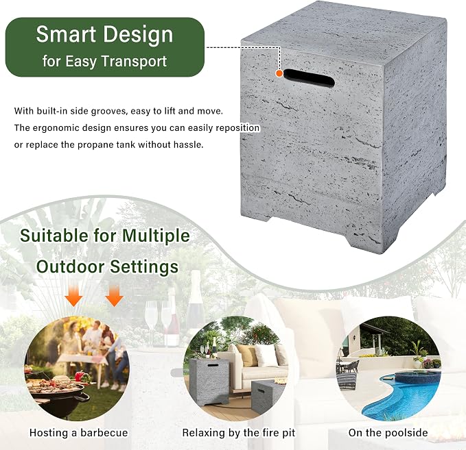 Polibi Tank Cover with Square Side Table, 100lb Capacity Weather-Resistant Enclosure for Standard 20 lb Tanks, Outdoor Storage for Patio, Deck, Balcony, No Assembly Needed, Dark Gray