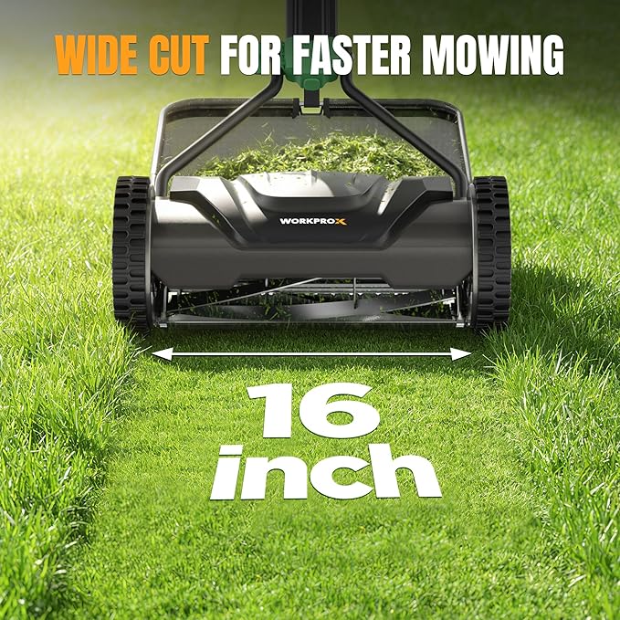 WORKPROX 16-Inch Push Reel Lawn Mower, Adjustable Height 5-Blade Reel Mower with Removable 8-Gallon Grass Catcher for Yards and Gardens, Black