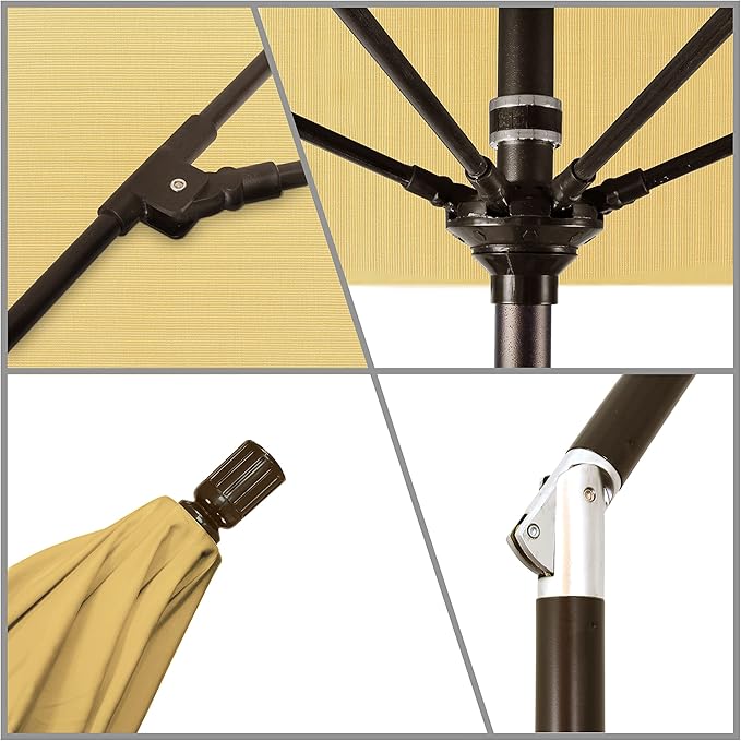 California Umbrella 7.5' Round Crank Lift, Collar Tilt, Aluminum Pole, Fiberglass Rib Patio Umbrella, Bronze Finish