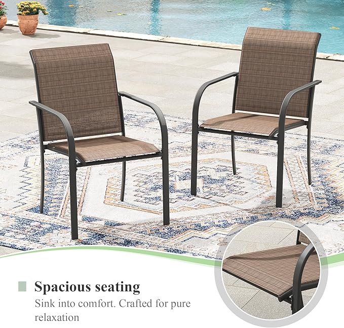 Patio Table and Chairs Set for 6, Outdoor Dining Set with 6 Stackable Dining Chairs and 63.1" x 28" Rectangle Patio Metal Table for Backyard, Deck, Lawn, Garden, Brown & Black