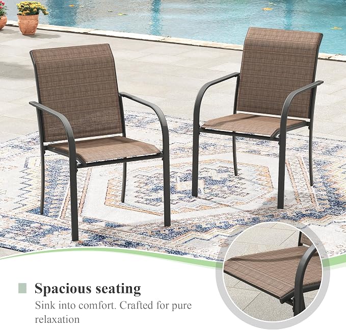 Patio Table and Chairs Set for 4, Outdoor Dining Set with 4 Stackable Dining Chairs and 40.2" x 40.2" Patio Square Dining Table for Backyard, Deck, Lawn, Garden, Brown & Black