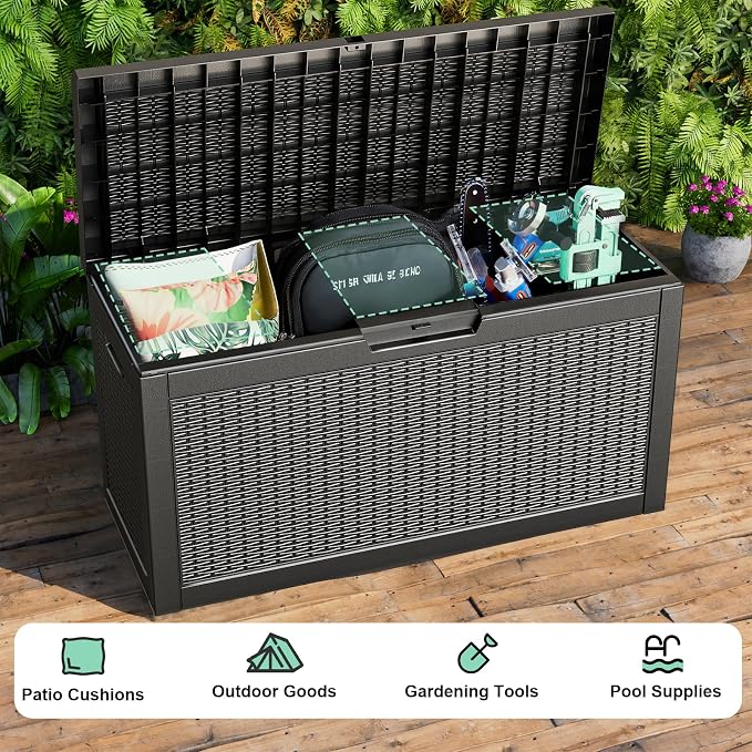 Package Delivery Box, Lockable Resin Outdoor Package, Waterproof Deck Box for Porches, Patios, Indoor & Outdoor Use (70 Gallon, Black)