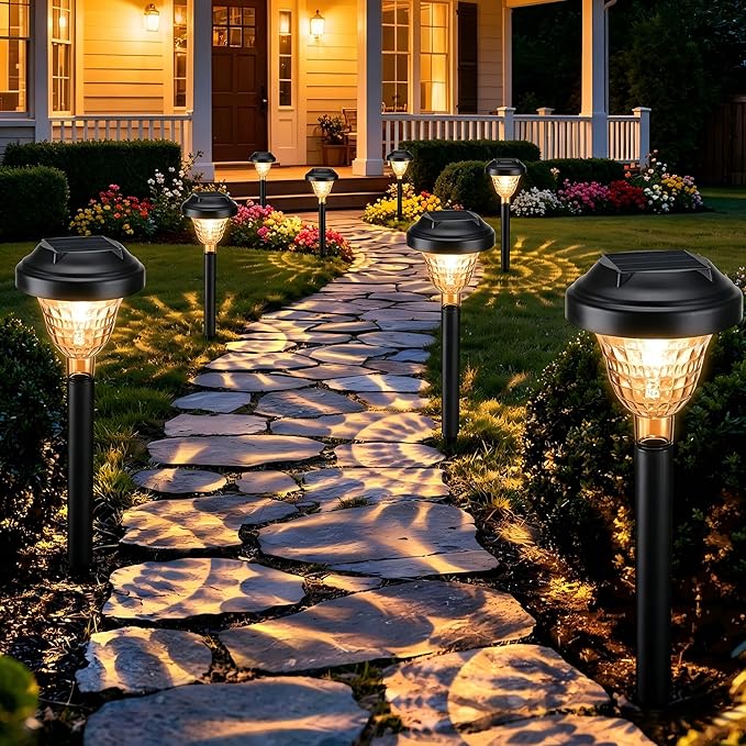Joomer Solar Pathway Lights, 8Pack 10LED Solar Landscape Lights with Auto Lighting Sense & 2 Modes, Waterproof Outdoor Walkway Light, Warm White Cascading Garden Light for Yard, Patio, Lawn, Driveway