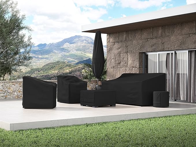 Covermates Ultima Outdoor Chair Cover – All-Weather Water & Rip-Resistant Patio Furniture Protection Heavy-Duty 600D Polyester, Mesh Vents, Buckle Straps & Drawcord, 32W x 28D x 37H, Ripstop Black