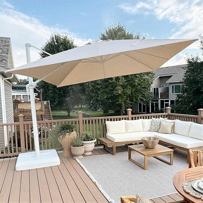 PURPLE LEAF 10 FT White Patio Umbrella Cantilever Outdoor Umbrella Aluminum Offset Square Umbrella Windproof with 360° Rotation for Deck Patio Balcony Beige