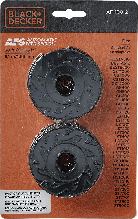 BLACK+DECKER 20V MAX String Trimmer with Trimmer Line Replacement Spool, Autofeed 30 ft, 0.065-Inch, 2-Pack (LST300 & AF100-2)