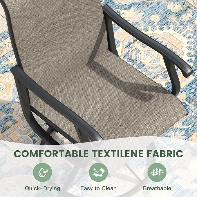 Outdoor Dining Set for 2, 18.5" Metal Round Patio Side Table and Sling Patio Swivel Chairs, 3 Pieces Patio Table and Chairs Set for Garden Backyard, Mixed Brown and Black