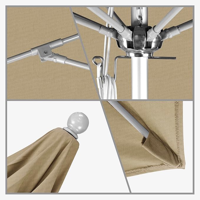 California Umbrella 11' Rd. Venture Series Contract Grade Patio Umbrella, Pulley Open, Silver Finish, Sunbrella Heather Beige