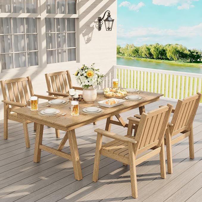 GAOMON Outdoor Patio Dining Chairs Set of 2, All-Weather HDPE Garden Dining Chairs with Armrests, Wide Seat and Sturdy Frame,Waterproof Design, for Garden, Backyard, Deck, Natural