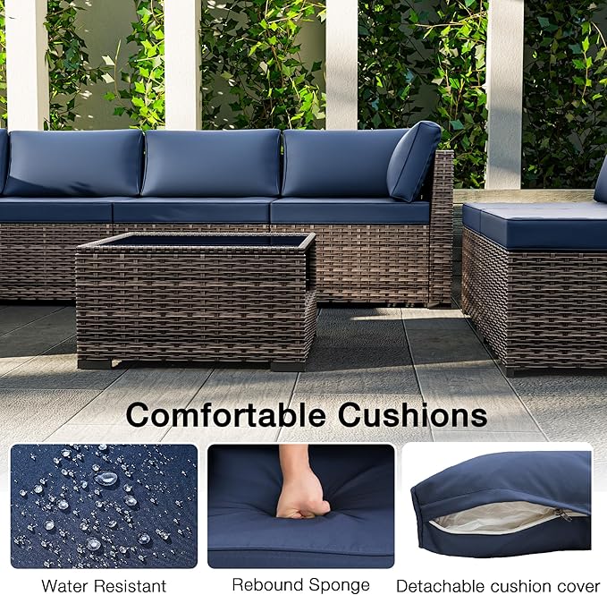 Joyside 12-Piece Patio Furniture Set, Rattan Outdoor Sectional Wicker Patio Conversation Set with Cushions and Coffee Table