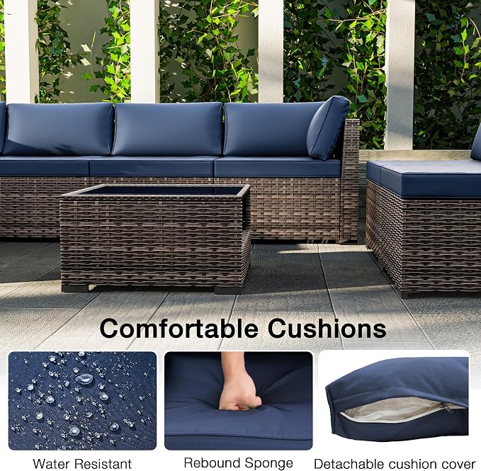 Joyside 9-Piece Patio Furniture Set, Rattan Outdoor Sectional Wicker Patio Conversation Set with Cushions and Coffee Table