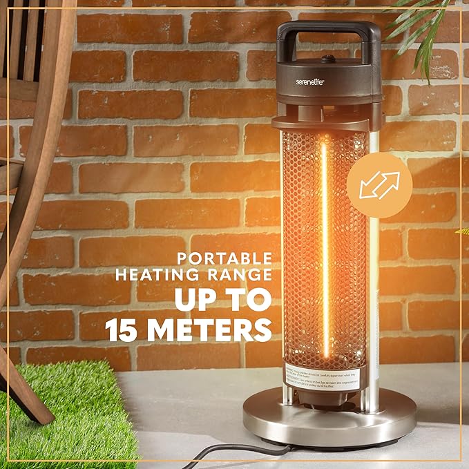SereneLife Infrared Patio Heater, Electric Patio Heater with Remote Control, 900 W, Indoor/Outdoor Heaters for Patio, Restaurant, Backyard, Garage, Decks (Silver)