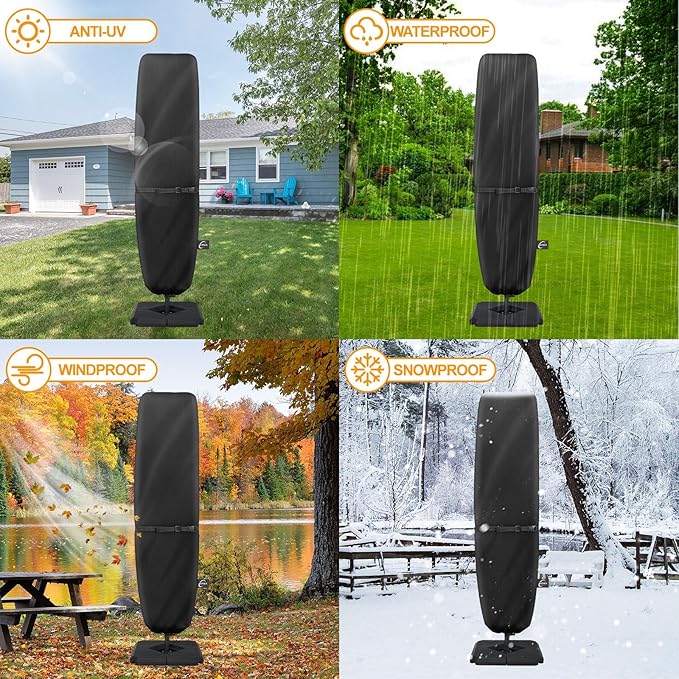 Kipiea Patio Umbrella Cover for 13'-15' Double-Sided Umbrella, Upgraded 600D Heavy Duty Outdoor Umbrella Covers with Support Pole and Zipper